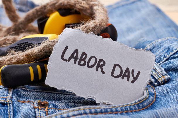 Labor Day card near rope. - Φωτογραφία, εικόνα