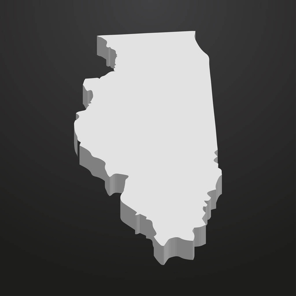 Illinois Mapa del estado en gris sobre un fondo negro 3d
 - Vector, Imagen