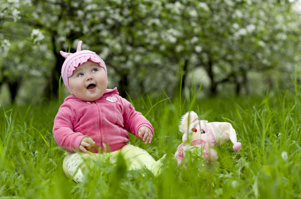 草の中の赤ちゃん - 写真・画像