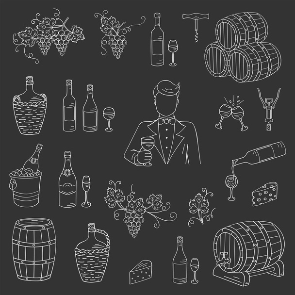 Wine and wine making set vector illustration - Vector, Image