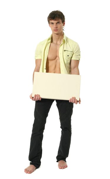 Young Sexy Man with Copy Space Blank Sign - Foto, afbeelding