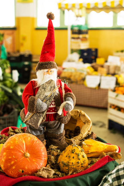 Babbo Natale con zucche in un fruttivendolo
 - Foto, immagini