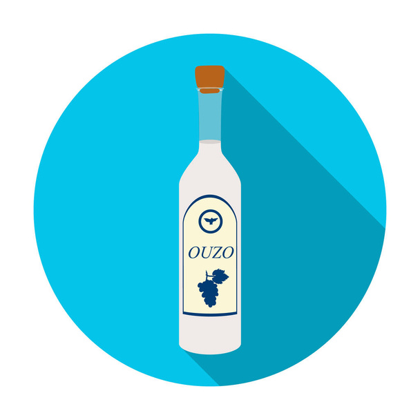 Bottle of ouzo icon in flat style isolated on white background. Greece symbol stock vector illustration. - Vector, imagen