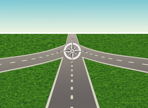 Intersection on the highway with compass - Vector, Image