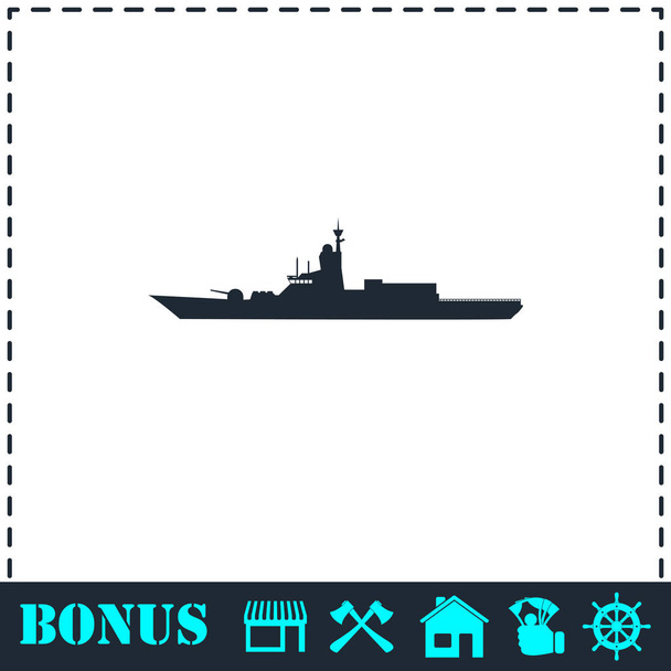 Oorlogsschip pictogram plat - Vector, afbeelding
