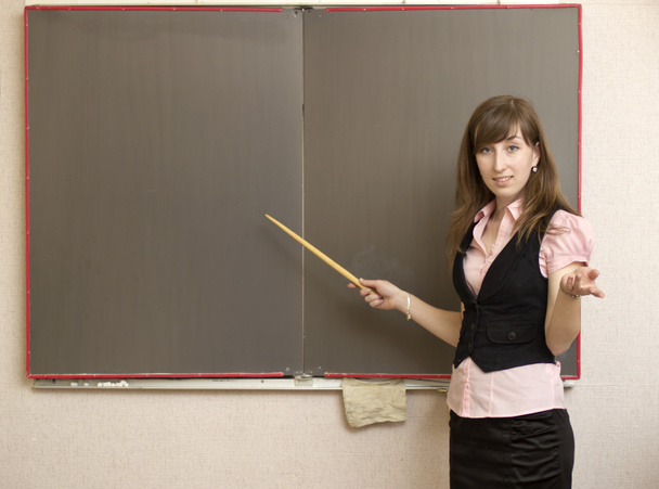 The young woman with a pointer at school boards - Photo, Image