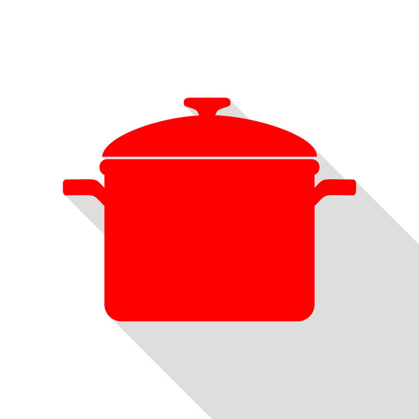 Teken van de pan koken. Rode pictogram met vlakke stijl schaduw pad. - Vector, afbeelding
