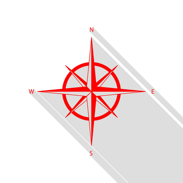 Windrosenschild. rotes Symbol mit flachem Schattenpfad. - Vektor, Bild