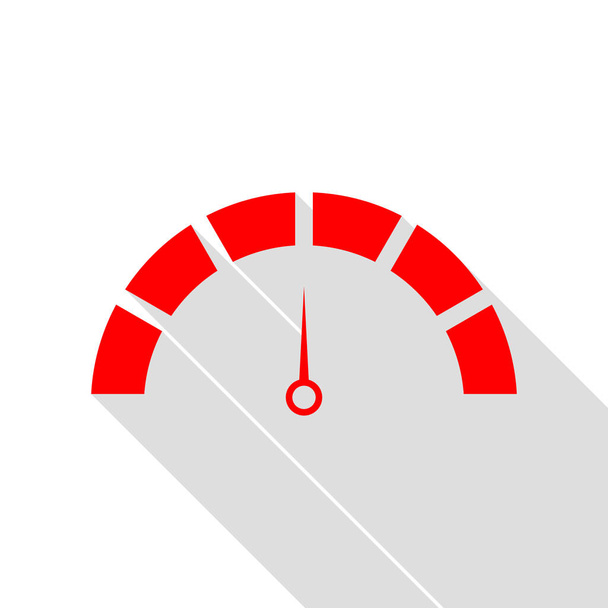 Иллюстрация знака спидометра. Красная икона с плоской тенью p
 - Вектор,изображение