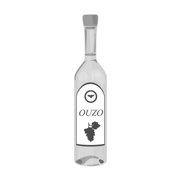 Bottle of ouzo icon in monochrome style isolated on white background. Greece symbol stock vector illustration. - Vektor, obrázek