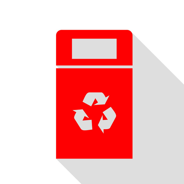 Иллюстрация вывески мусорки. Красная икона с плоской дорожкой теней
 - Вектор,изображение