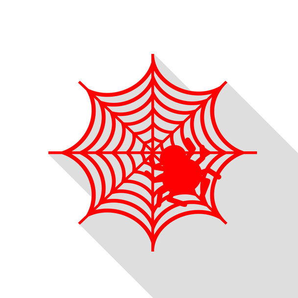Spider web ábrán piros ikon, lapos stílusú shadow elérési útja. - Vektor, kép