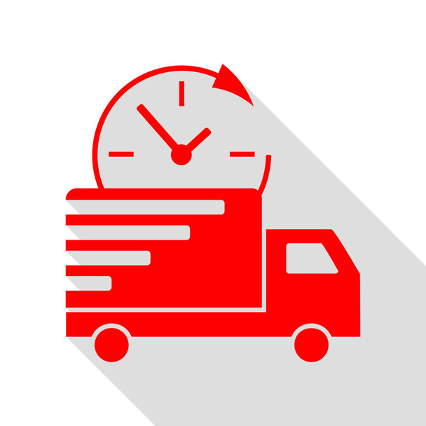 Illustrazione segno di consegna. Icona rossa con percorso ombra in stile piatto
 - Vettoriali, immagini