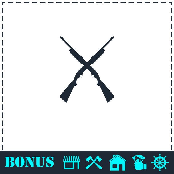 Crossed shotguns, hunting rifles icon flat - Vector, Image