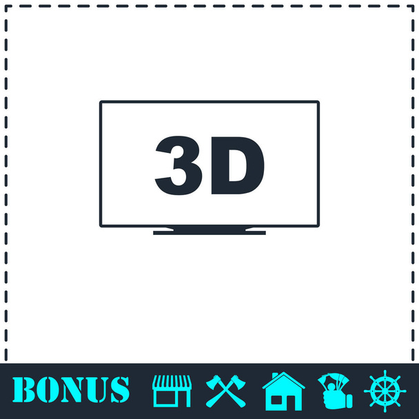 3D televizyon simgesi düz - Vektör, Görsel