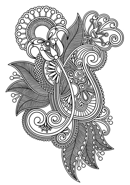 Line art ornate flower design - Vettoriali, immagini