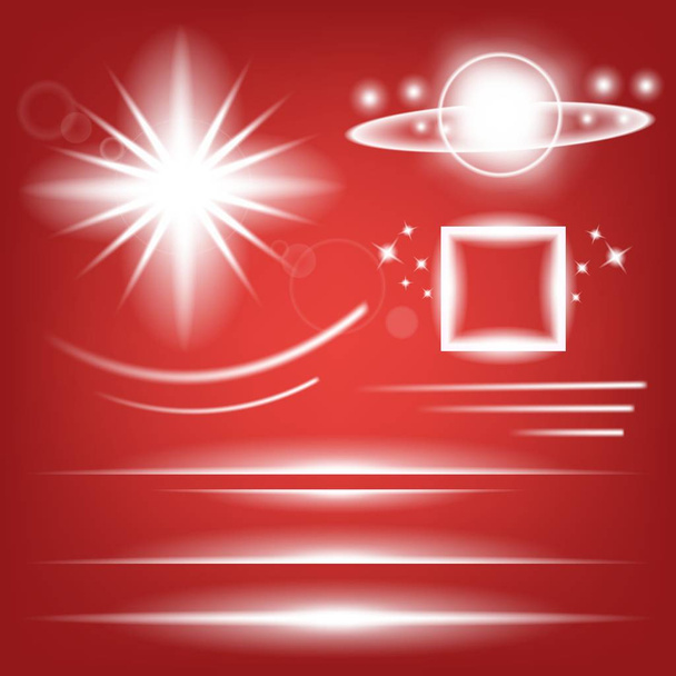 Kreatív koncepció Világító fényeffektus csillagok vektorkészlete fekete alapon izolált szikrákkal pattan ki. Illusztráció sablon művészet design, banner karácsonyra ünnepelni, mágikus flash energia sugár - Vektor, kép