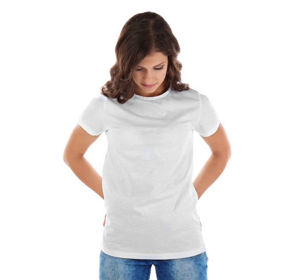 Young woman in blank t-shirt  - Φωτογραφία, εικόνα