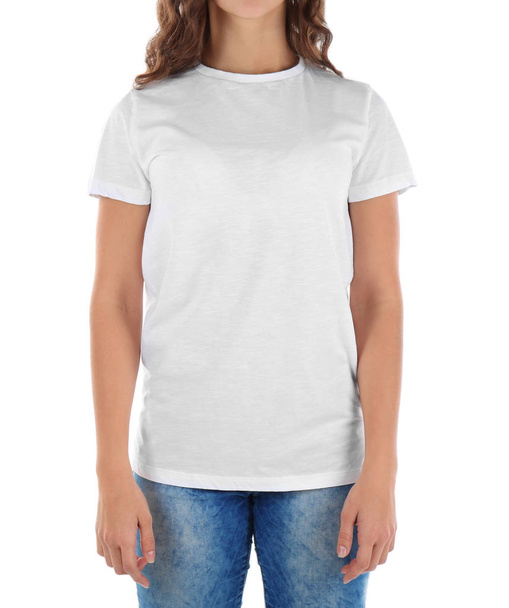 Young woman in blank t-shirt - Фото, изображение