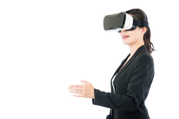 asian business woman handshake by VR headset glasses - Photo, Image