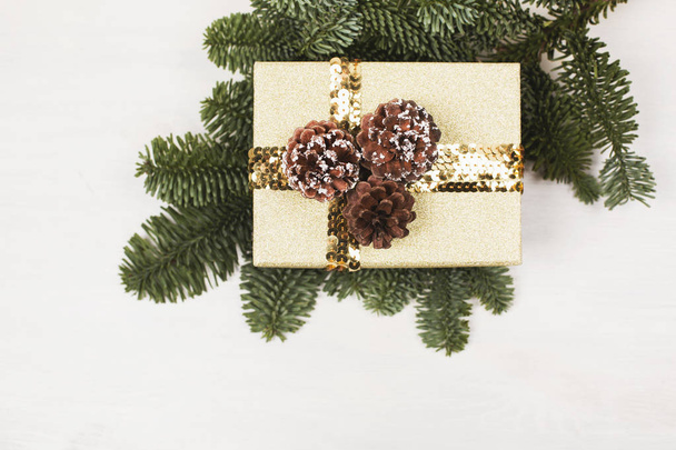 Christmas presents with golden ribbon - Foto, Imagem