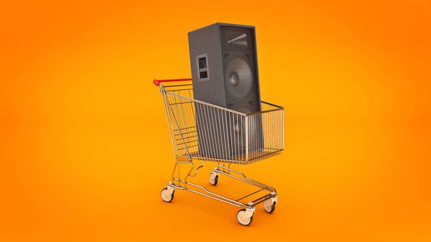 Shopping Cart Speaker Sound. 3d rendering - Foto, Imagen
