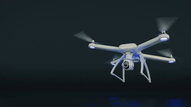 drone, quadrocopter, con cámara fotográfica volando en el cielo azul. renderizado 3d
 - Foto, Imagen