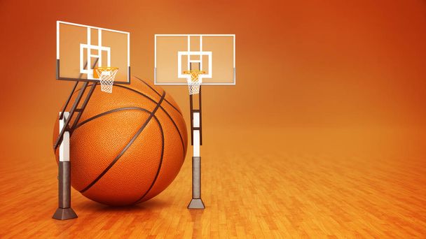 Pomarańczowy kosz do koszykówki. renderowania 3D - Zdjęcie, obraz