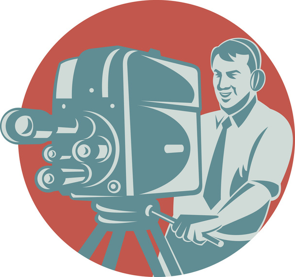 Camarógrafo de filmación con cámara de TV Vintage
 - Vector, Imagen