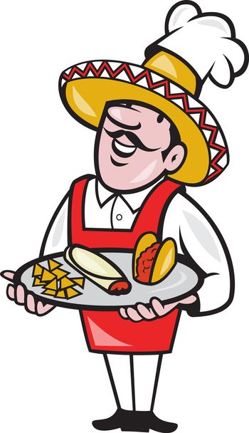 Chef mexicain plaque de cuisson Tacos Burrito chips de maïs
 - Vecteur, image