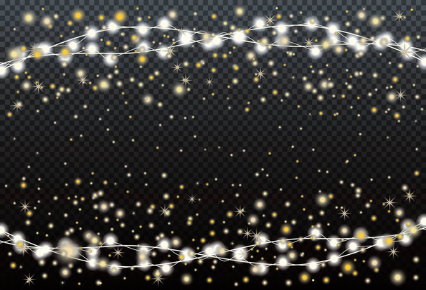 Gold Glitter Stardust Background with Garland. - Wektor, obraz
