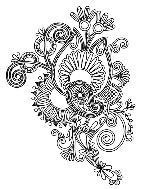 Original hand draw line art ornate flower design - Vecteur, image