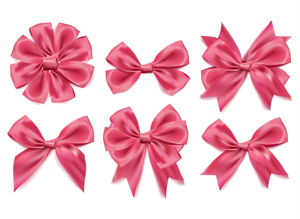 Vector 3d realistic ribbon shaped pink bows set. isolated background - Vector, Image