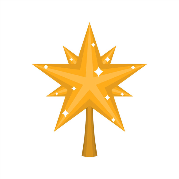 Christmas gold Star for tree. decoration for fir-tree isolated.  - Vector, Image
