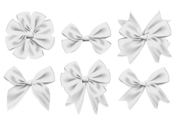 Vector 3d realistic ribbon shaped white bows set. isolated background - Vector, Image