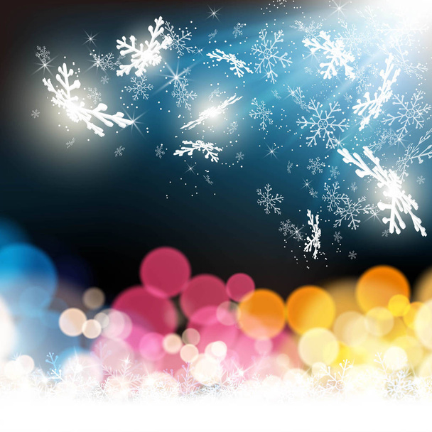 Schneeflocken auf buntem Beleuchtungshintergrund - Vektor, Bild