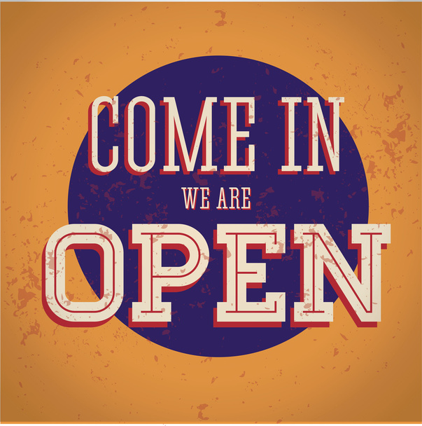 Vintage sign - Come in, we are open - Vector, Image