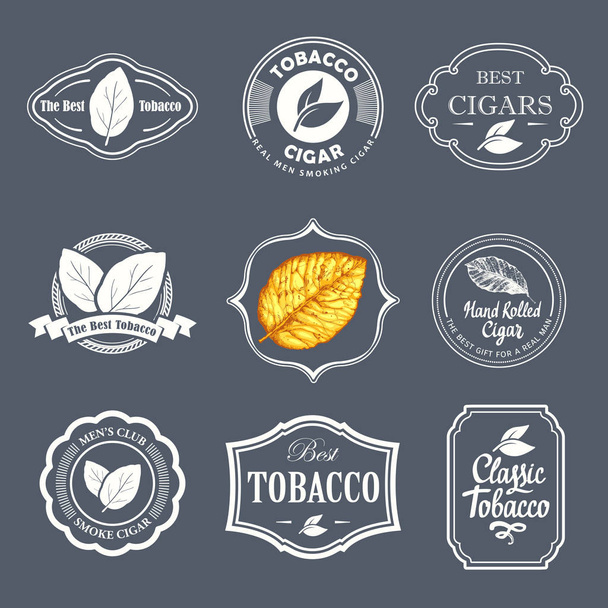Vector Illustration with logo and labels. Simple symbols tobacco, cigar. Traditions of smokeke. Decorative elements, icon for your design. Gentleman style. - Vettoriali, immagini