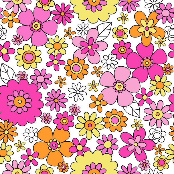 Flower Doodles Seamless Pattern Vector Design
 - Вектор,изображение