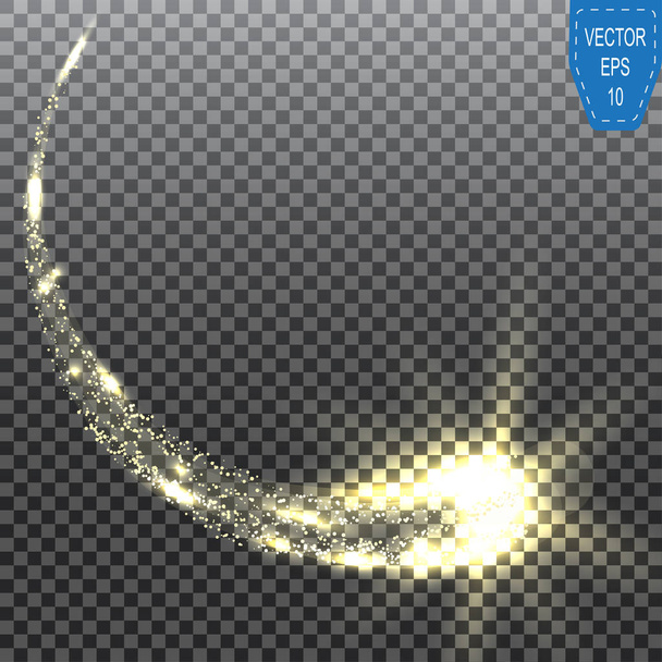 Gold glittering stars dust trail sparkling particles on black background.  - Vector, Image