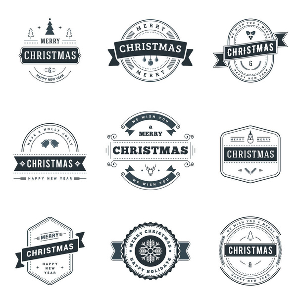 Set of Merry Christmas and Happy New Year typographic design elements for cards, Invitations, gifts or posters. Vector Illustration - Vector, Imagen