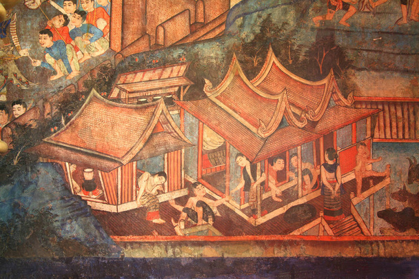 Wandbild des nördlichen thailändischen Tempels - Foto, Bild
