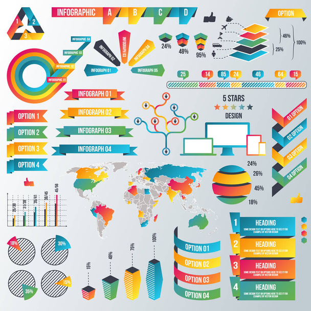 Infographic Elements Collection - Business Vector Illustration in flat design style for presentation, booklet, website etc. Big set of Infographics - Vetor, Imagem
