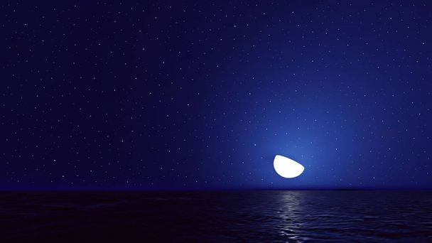 Векторное ночное небо с океаном, лунные звезды фон
 - Вектор,изображение
