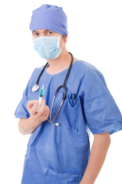 hospital doctor with a syringe isolated over white background - Photo, Image
