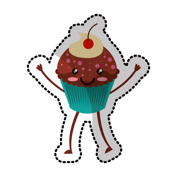 delicious cupcake character kawaii - Vektor, kép
