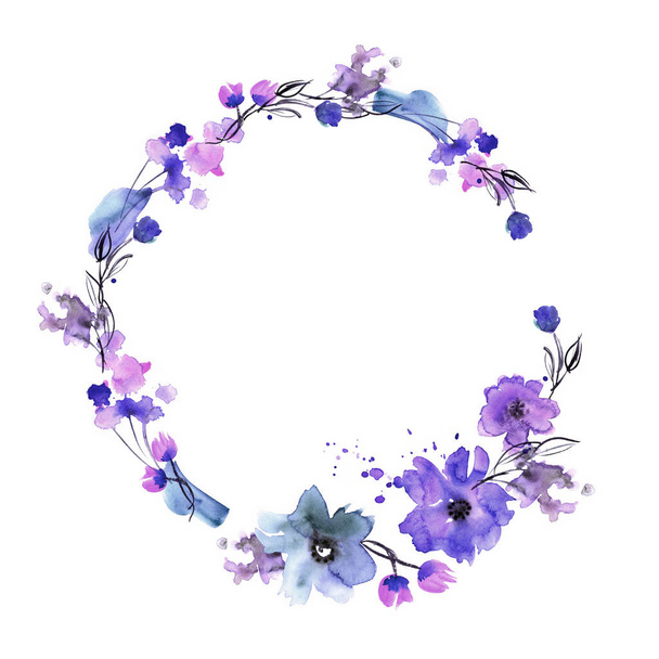 Cute watercolor hand painted flower frame.  - Фото, изображение