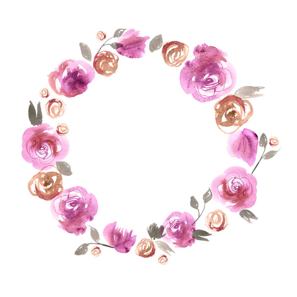 Cute watercolor flower border. Background with pink roses. - Zdjęcie, obraz