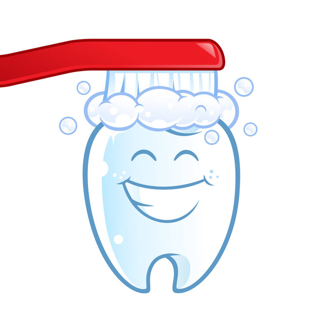 Симпатичный зуб с широкой улыбкой
 - Вектор,изображение
