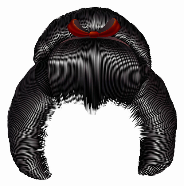 японська зачіска з барретом. волохаті чорні кольори брюнетки. жіночий стиль моди. реалістичний 3D
 . - Вектор, зображення